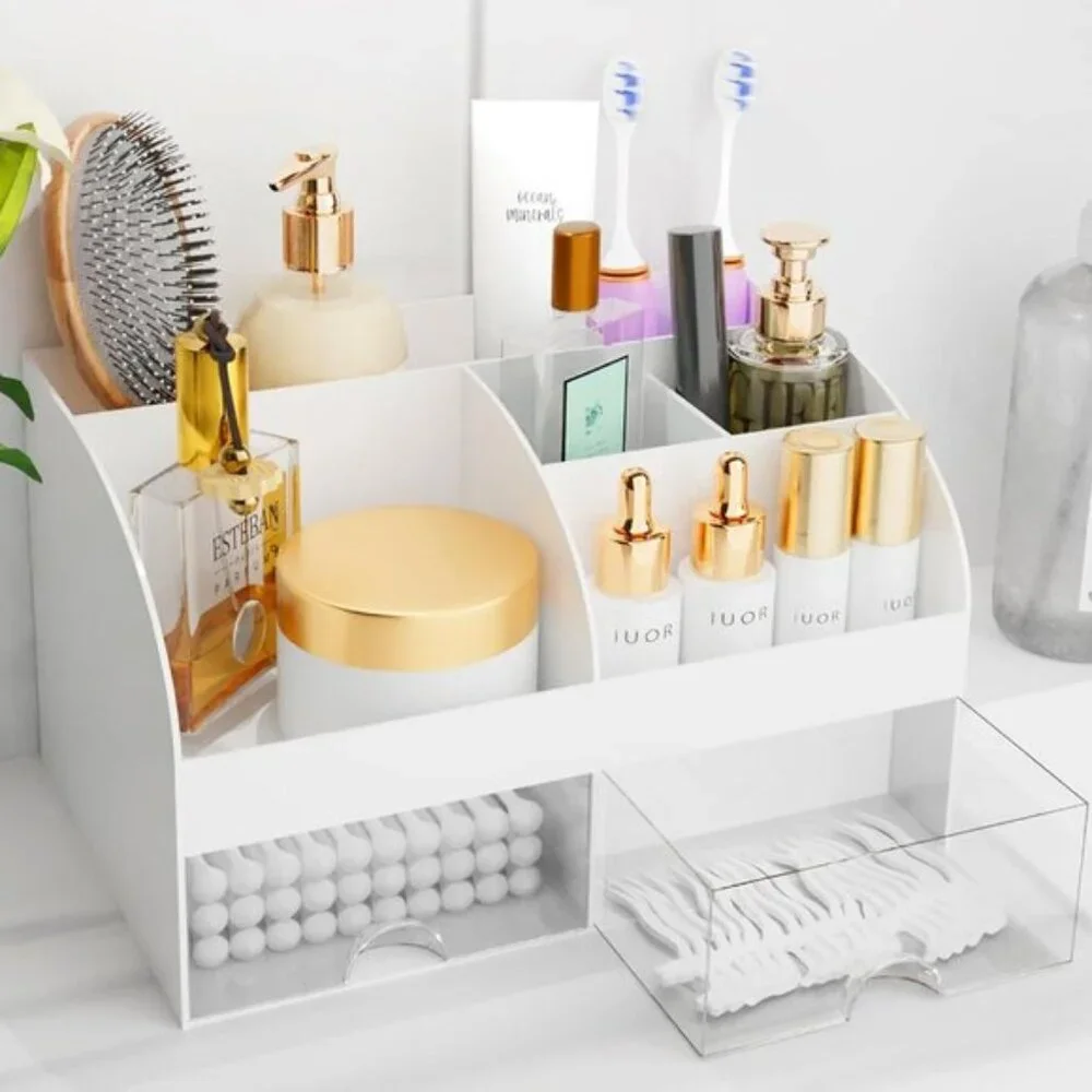 New Makeup Organizer with Drawers, White Cosmetic & Skincare Storage for Vanity